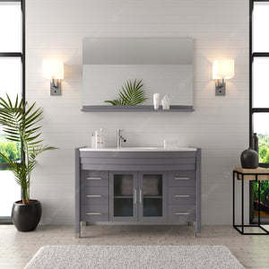 Virtu USA Ava 48" Single Bath Vanity with White Engineered Stone Top and Round Sink with Brushed Nickel Faucet with Matching Mirror