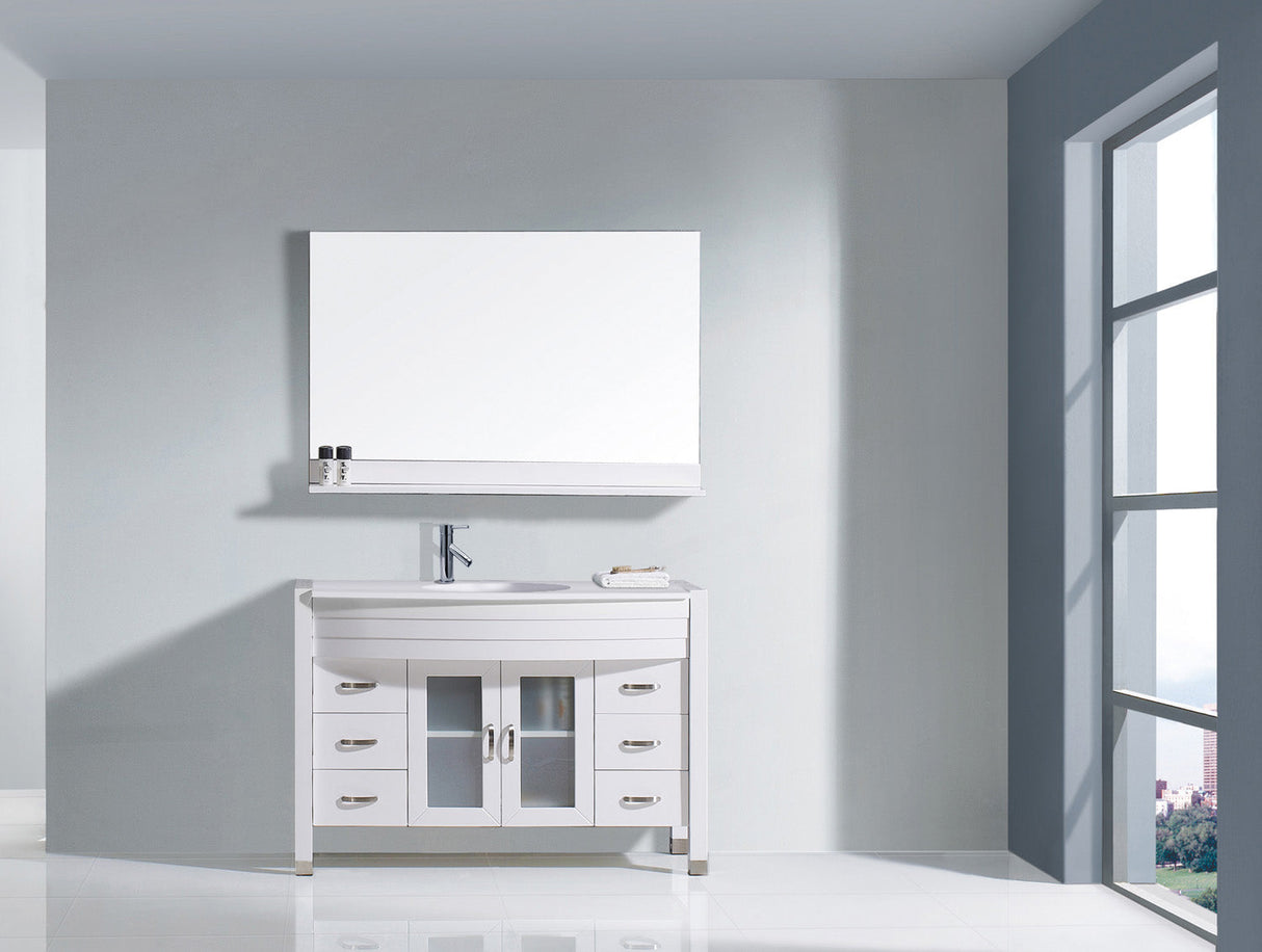 Virtu USA Ava 48" Single Bath Vanity with White Engineered Stone Top and Round Sink with Matching Mirror