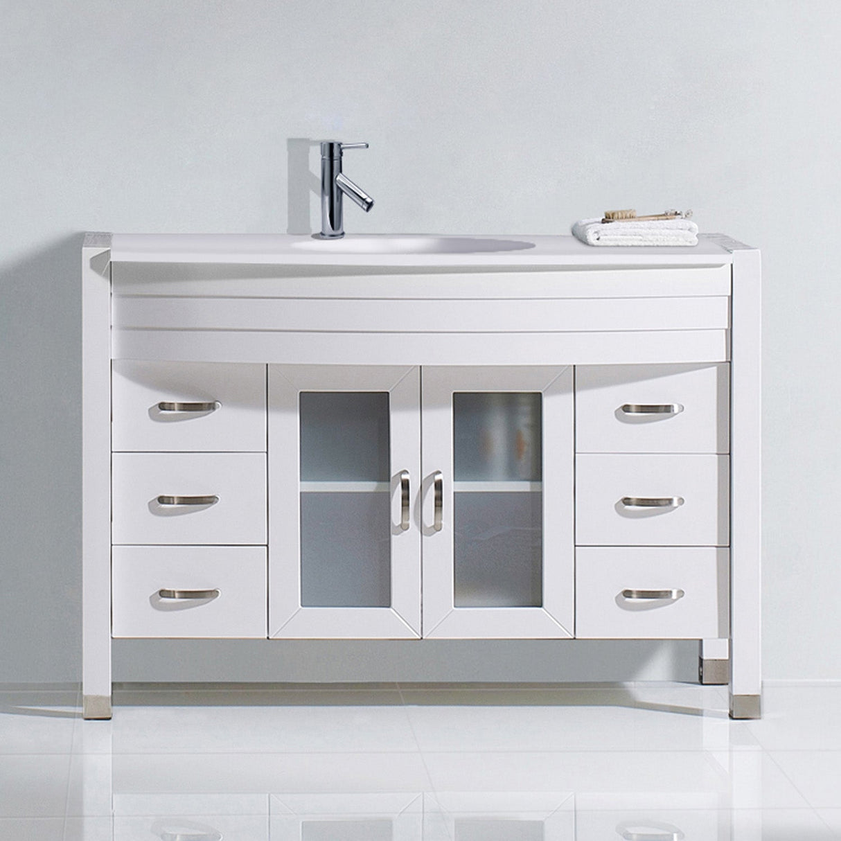 Virtu USA Ava 48" Single Bath Vanity with White Engineered Stone Top and Round Sink