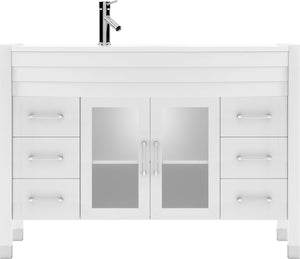 Virtu USA Ava 48" Single Bath Vanity with White Engineered Stone Top and Round Sink with Brushed Nickel Faucet with Matching Mirror
