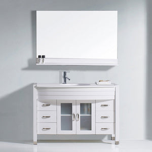 Virtu USA Ava 48" Single Bath Vanity with White Engineered Stone Top and Round Sink with Brushed Nickel Faucet with Matching Mirror