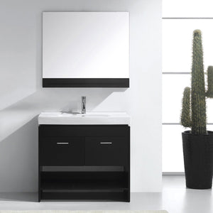 Virtu USA Gloria 36" Single Bath Vanity in White with White Ceramic Top and Integrated Square Sink with Brushed Nickel Faucet with Matching Mirror