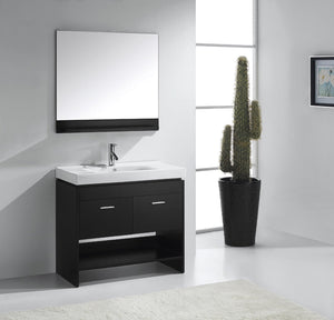 Virtu USA Gloria 36" Single Bath Vanity in White with White Ceramic Top and Integrated Square Sink with Brushed Nickel Faucet with Matching Mirror