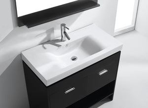 Virtu USA Gloria 36" Single Bath Vanity in White with White Ceramic Top and Integrated Square Sink with Brushed Nickel Faucet with Matching Mirror