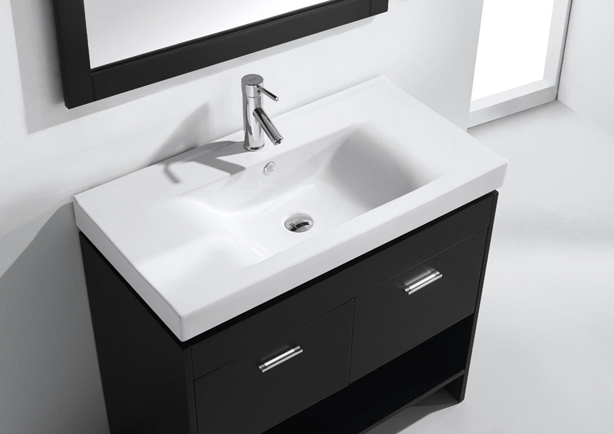 Virtu USA Gloria 36" Single Bath Vanity with White Top and Integrated Square Sink with Matching Mirror