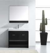 Virtu USA Gloria 36" Single Bath Vanity with White Ceramic Top and Integrated Square Sink with Matching Mirror