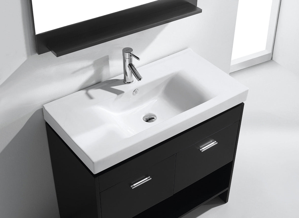 Virtu USA Gloria 36" Single Bath Vanity with White Ceramic Top and Integrated Square Sink with Matching Mirror