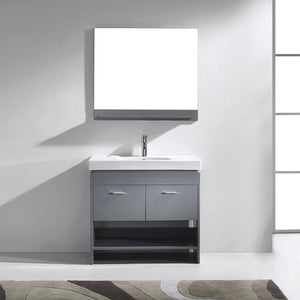 Virtu USA Gloria 36" Single Bath Vanity in White with White Ceramic Top and Integrated Square Sink with Brushed Nickel Faucet with Matching Mirror