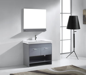 Virtu USA Gloria 36" Single Bath Vanity in White with White Ceramic Top and Integrated Square Sink with Brushed Nickel Faucet with Matching Mirror