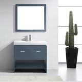 Virtu USA Gloria 36" Single Bath Vanity with White Top and Integrated Square Sink with Matching Mirror