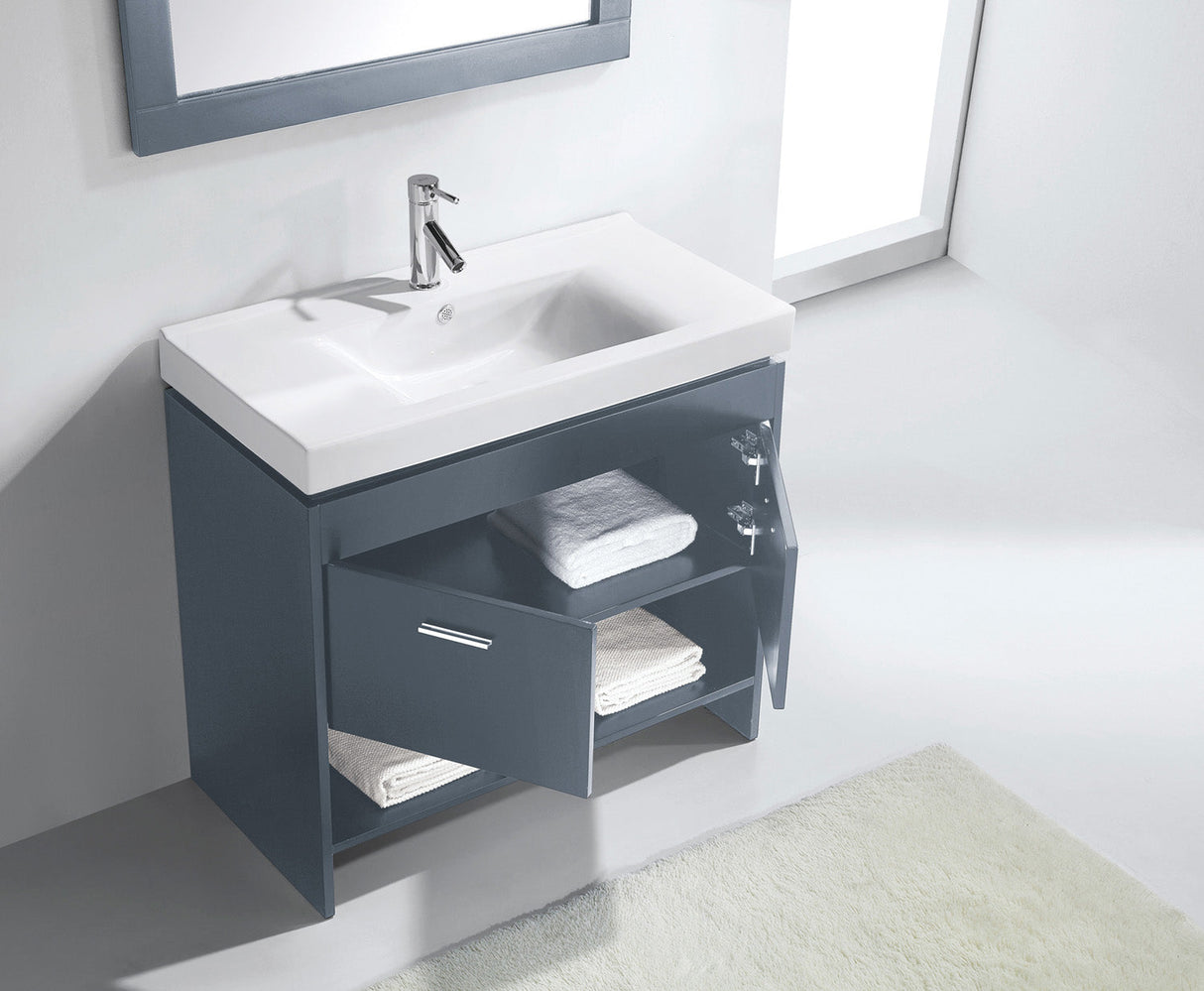 Virtu USA Gloria 36" Single Bath Vanity with White Top and Integrated Square Sink with Matching Mirror