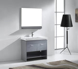 Virtu USA Gloria 36" Single Bath Vanity with White Ceramic Top and Integrated Square Sink with Matching Mirror