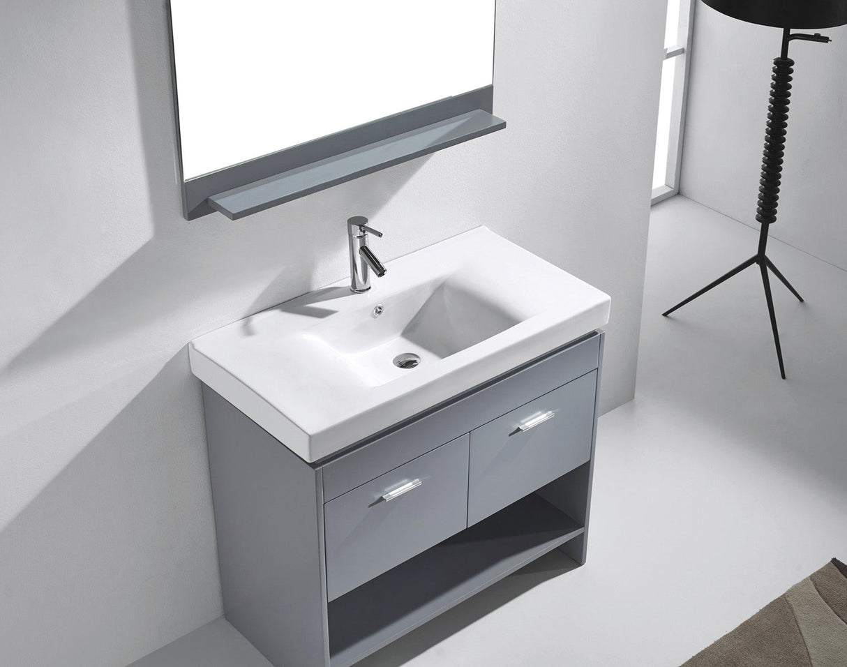 Virtu USA Gloria 36" Single Bath Vanity with White Ceramic Top and Integrated Square Sink with Matching Mirror