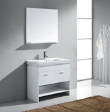 Virtu USA Gloria 36" Single Bath Vanity in White with White Ceramic Top and Integrated Square Sink with Brushed Nickel Faucet with Matching Mirror