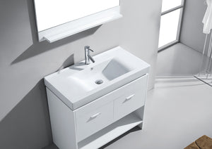 Virtu USA Gloria 36" Single Bath Vanity in White with White Ceramic Top and Integrated Square Sink with Brushed Nickel Faucet with Matching Mirror