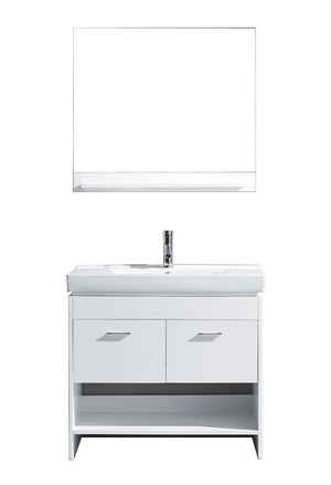Virtu USA Gloria 36" Single Bath Vanity with White Ceramic Top and Square Sink with Brushed Nickel Faucet and Mirror - Luxe Bathroom Vanities Luxury Bathroom Fixtures Bathroom Furniture