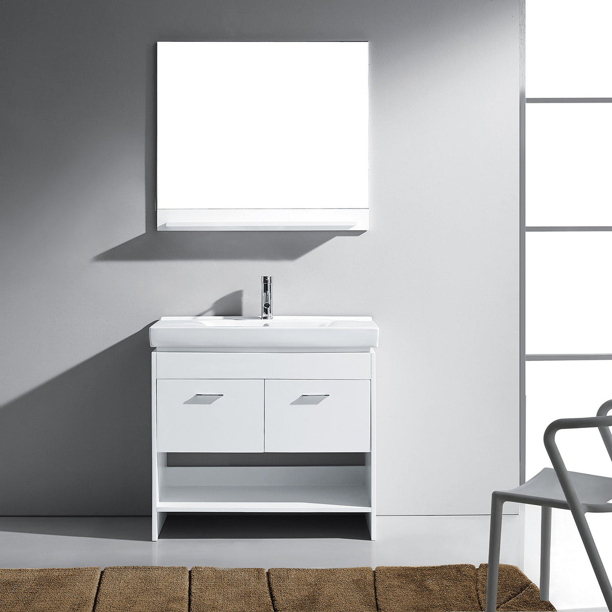 Virtu USA Gloria 36" Single Bath Vanity with White Ceramic Top and Integrated Square Sink with Matching Mirror