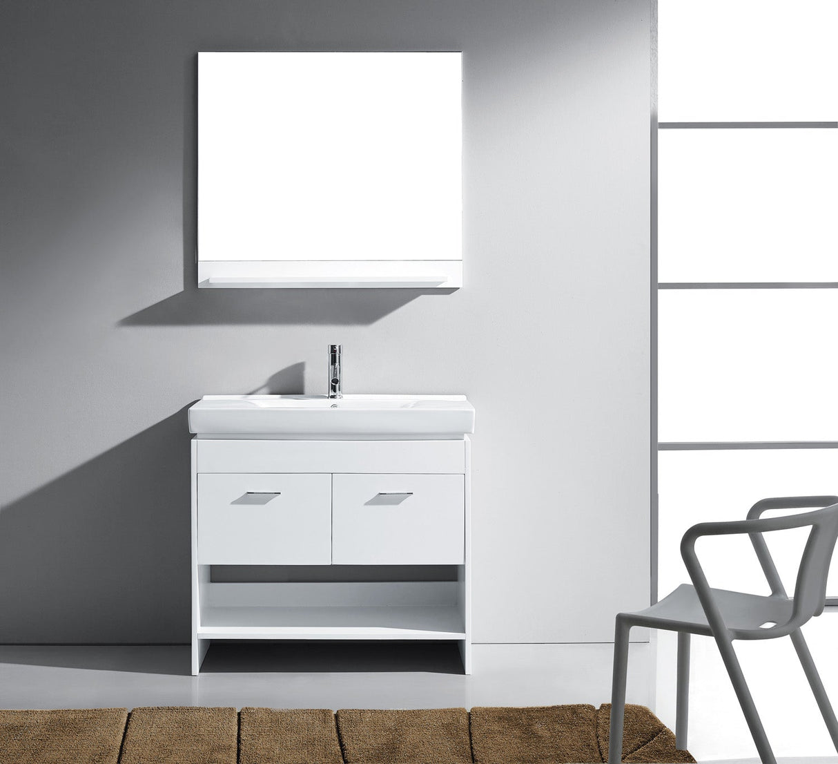 Virtu USA Gloria 36" Single Bath Vanity with White Ceramic Top and Integrated Square Sink with Matching Mirror