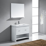 Virtu USA Gloria 36" Single Bath Vanity with White Ceramic Top and Integrated Square Sink with Matching Mirror