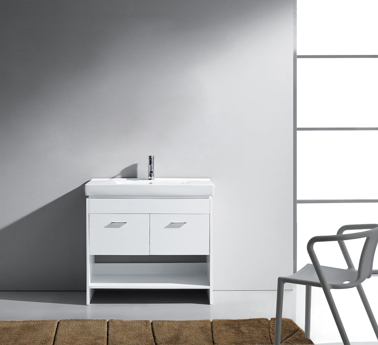 Virtu USA Gloria 36" Single Bath Vanity in White with White Ceramic Top and Integrated Square Sink