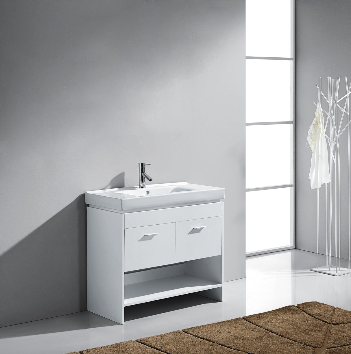 Virtu USA Gloria 36" Single Bath Vanity in White with White Ceramic Top and Integrated Square Sink