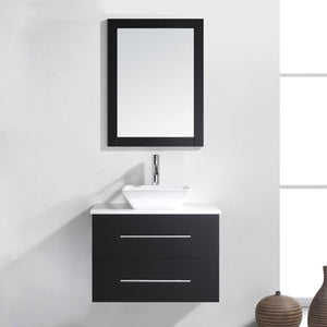 Virtu USA Marsala 29" Single Bath Vanity with White Engineered Stone Top and Square Sink with Brushed Nickel Faucet with Matching Mirror