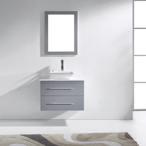 Virtu USA Marsala 29" Single Bath Vanity with White Engineered Stone Top and Square Sink with Brushed Nickel Faucet with Matching Mirror