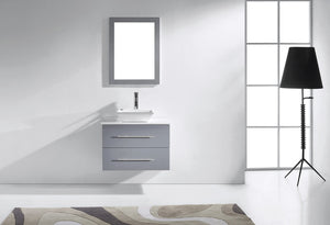 Virtu USA Marsala 29" Single Bath Vanity with White Engineered Stone Top and Square Sink with Brushed Nickel Faucet with Matching Mirror