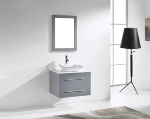 Virtu USA Marsala 29" Single Bath Vanity with White Engineered Stone Top and Square Sink with Brushed Nickel Faucet with Matching Mirror