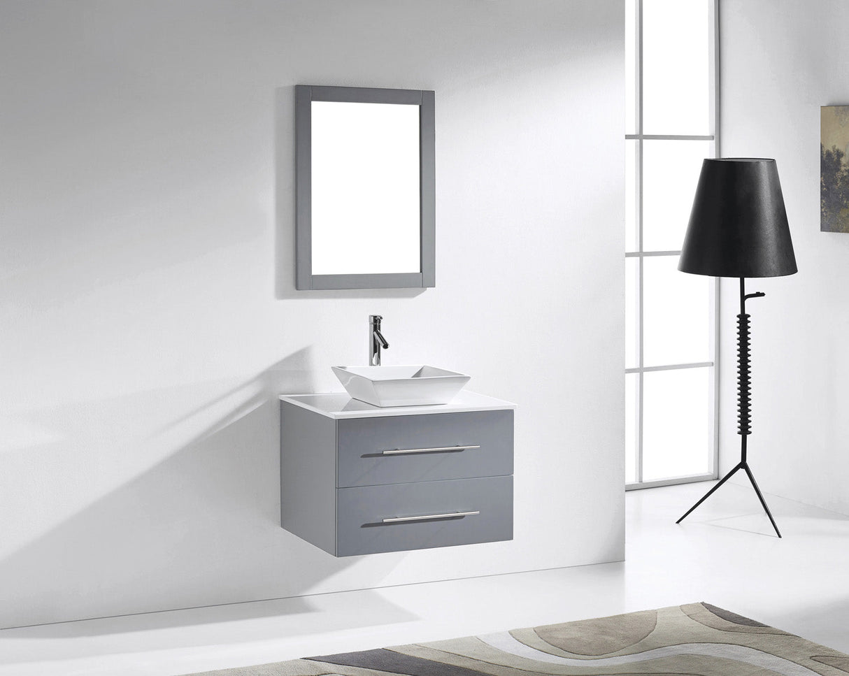 Virtu USA Marsala 29" Single Bath Vanity with White Engineered Stone Top and Square Sink with Matching Mirror
