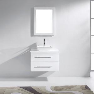 Virtu USA Marsala 29" Single Bath Vanity with White Engineered Stone Top and Square Sink with Brushed Nickel Faucet with Matching Mirror
