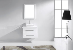 Virtu USA Marsala 29" Single Bath Vanity with White Engineered Stone Top and Square Sink with Brushed Nickel Faucet with Matching Mirror