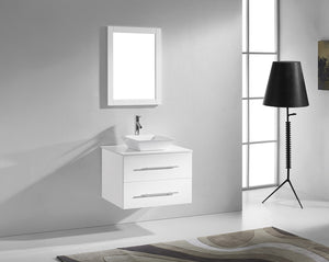 Virtu USA Marsala 29" Single Bath Vanity with White Engineered Stone Top and Square Sink with Brushed Nickel Faucet with Matching Mirror