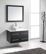 Virtu USA Marsala 35" Single Bath Vanity with White Engineered Stone Top and Square Sink with Brushed Nickel Faucet with Matching Mirror