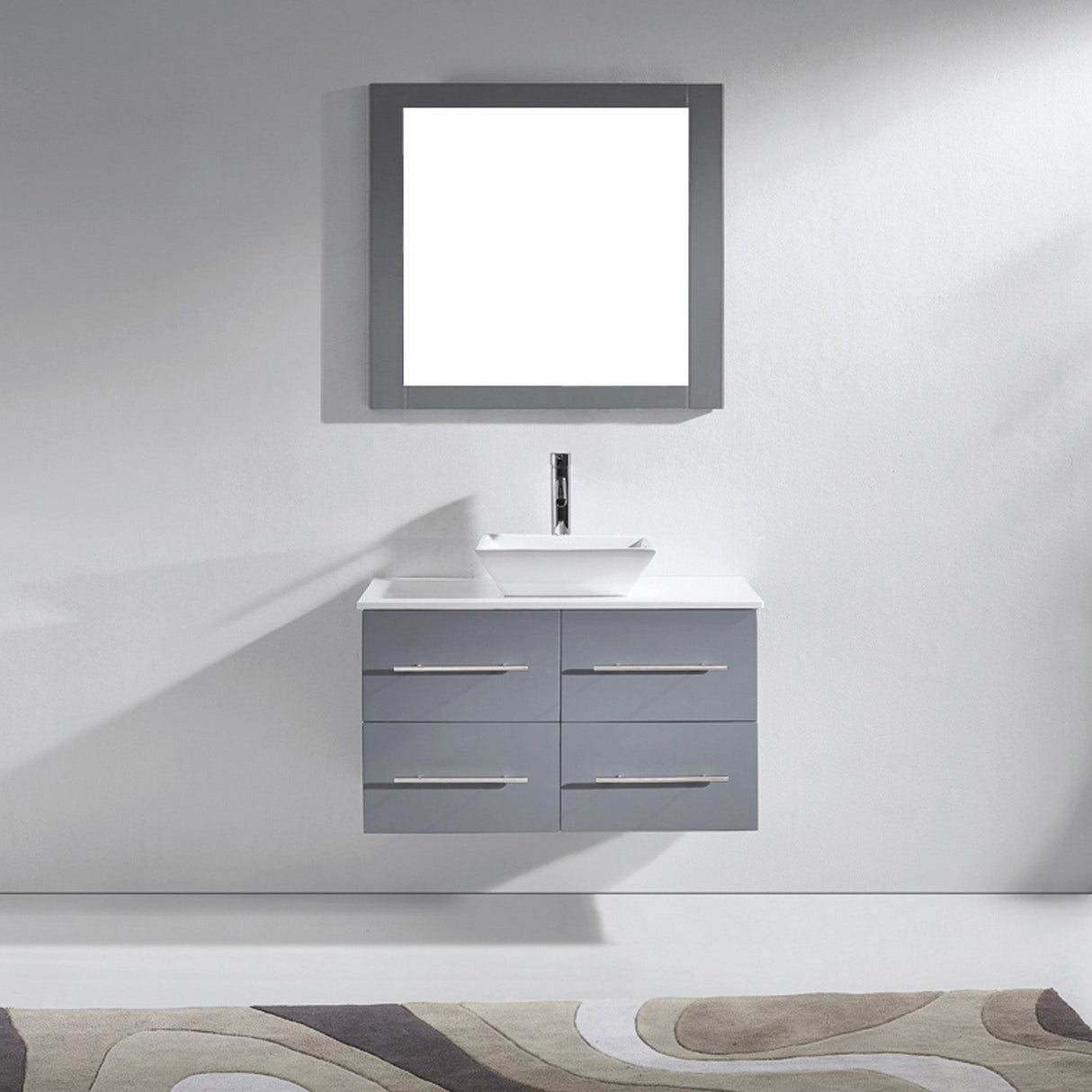 Virtu USA Marsala 35" Single Bath Vanity with White Engineered Stone Top and Square Sink with Brushed Nickel Faucet with Matching Mirror