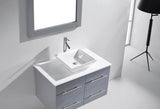 Virtu USA Marsala 35" Single Bath Vanity with White Engineered Stone Top and Square Sink with Brushed Nickel Faucet with Matching Mirror