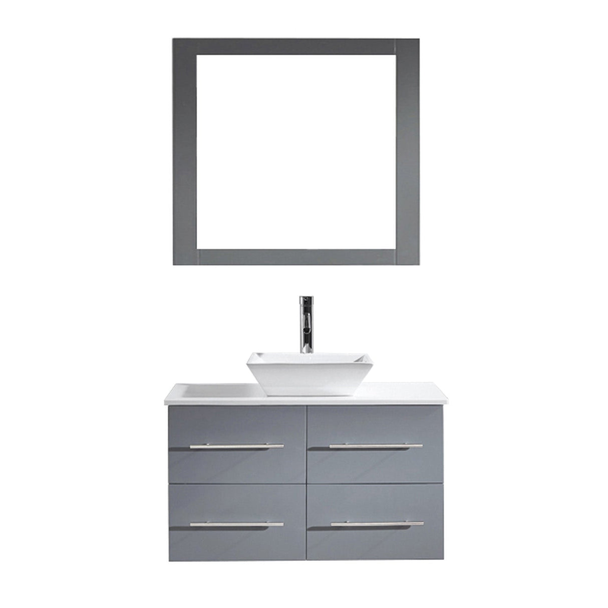 Virtu USA Marsala 35" Single Bath Vanity with White Engineered Stone Top and Square Sink with Brushed Nickel Faucet and Mirror - Luxe Bathroom Vanities Luxury Bathroom Fixtures Bathroom Furniture