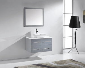 Virtu USA Marsala 35" Single Bath Vanity with White Engineered Stone Top and Square Sink with Matching Mirror
