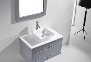 Virtu USA Marsala 35" Single Bath Vanity with White Engineered Stone Top and Square Sink with Matching Mirror