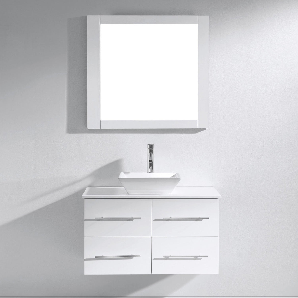 Virtu USA Marsala 35" Single Bath Vanity with White Engineered Stone Top and Square Sink with Brushed Nickel Faucet with Matching Mirror