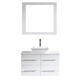 Virtu USA Marsala 35" Single Bath Vanity with White Engineered Stone Top and Square Sink with Brushed Nickel Faucet and Mirror - Luxe Bathroom Vanities Luxury Bathroom Fixtures Bathroom Furniture