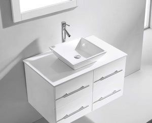 Virtu USA Marsala 35" Single Bath Vanity with White Engineered Stone Top and Square Sink with Matching Mirror