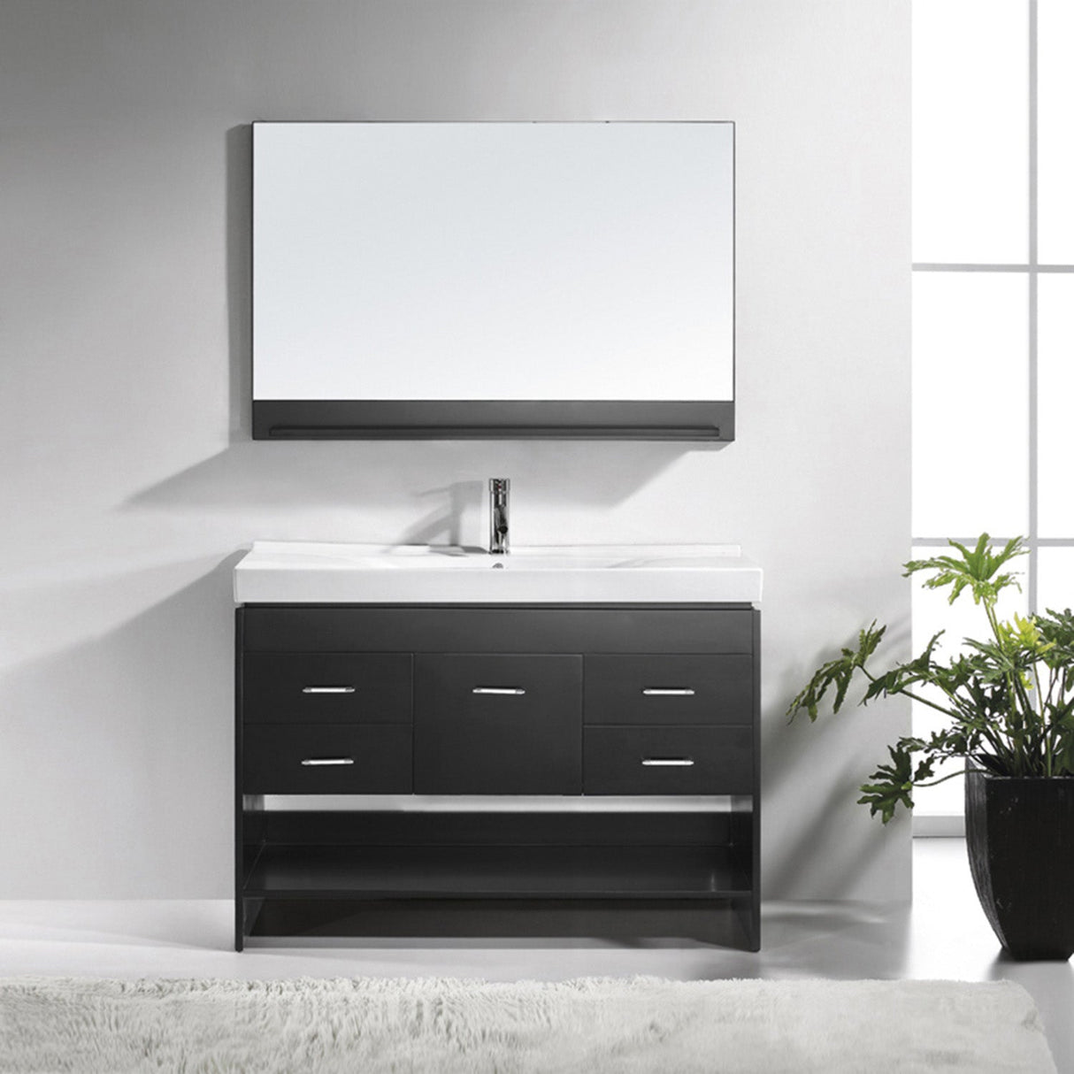 Virtu USA Gloria 48" Single Bath Vanity in White and Square Sink with Brushed Nickel Faucet with Matching Mirror