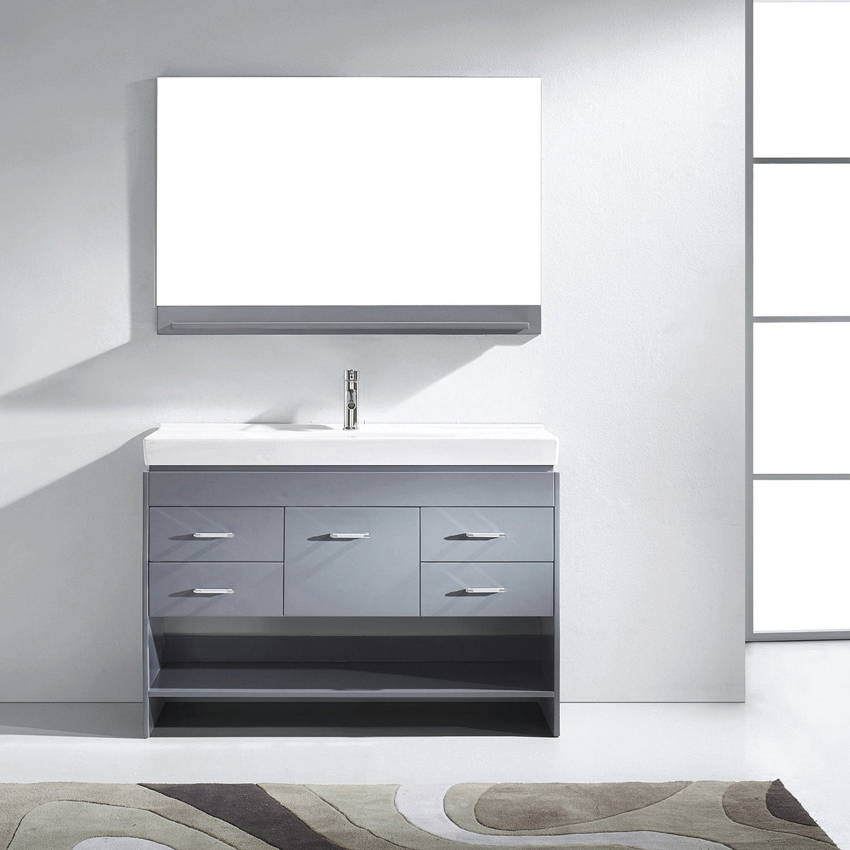 Virtu USA Gloria 48" Single Bath Vanity in White and Square Sink with Brushed Nickel Faucet with Matching Mirror