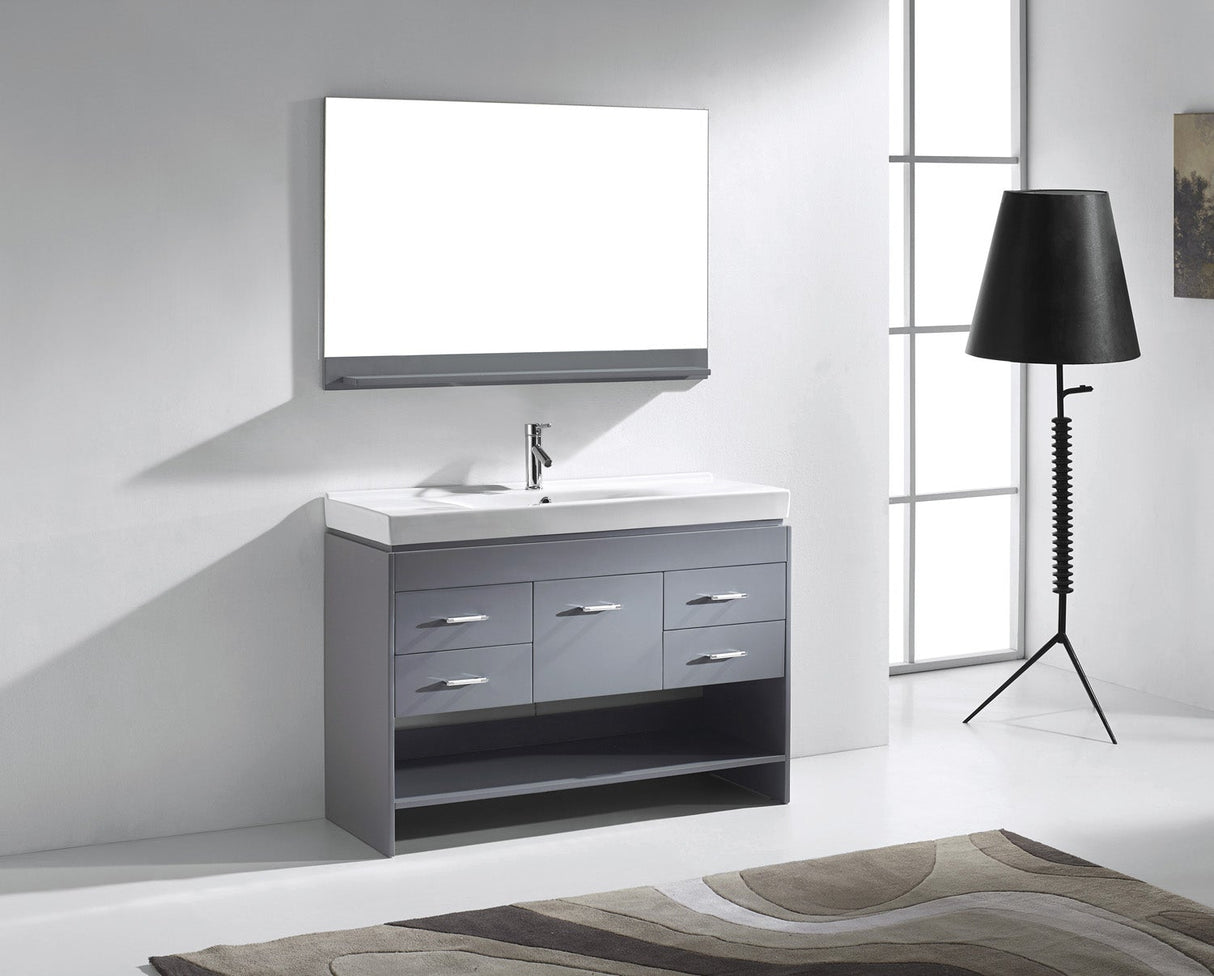 Virtu USA Gloria 48" Single Bath Vanity in White and Square Sink with Brushed Nickel Faucet with Matching Mirror