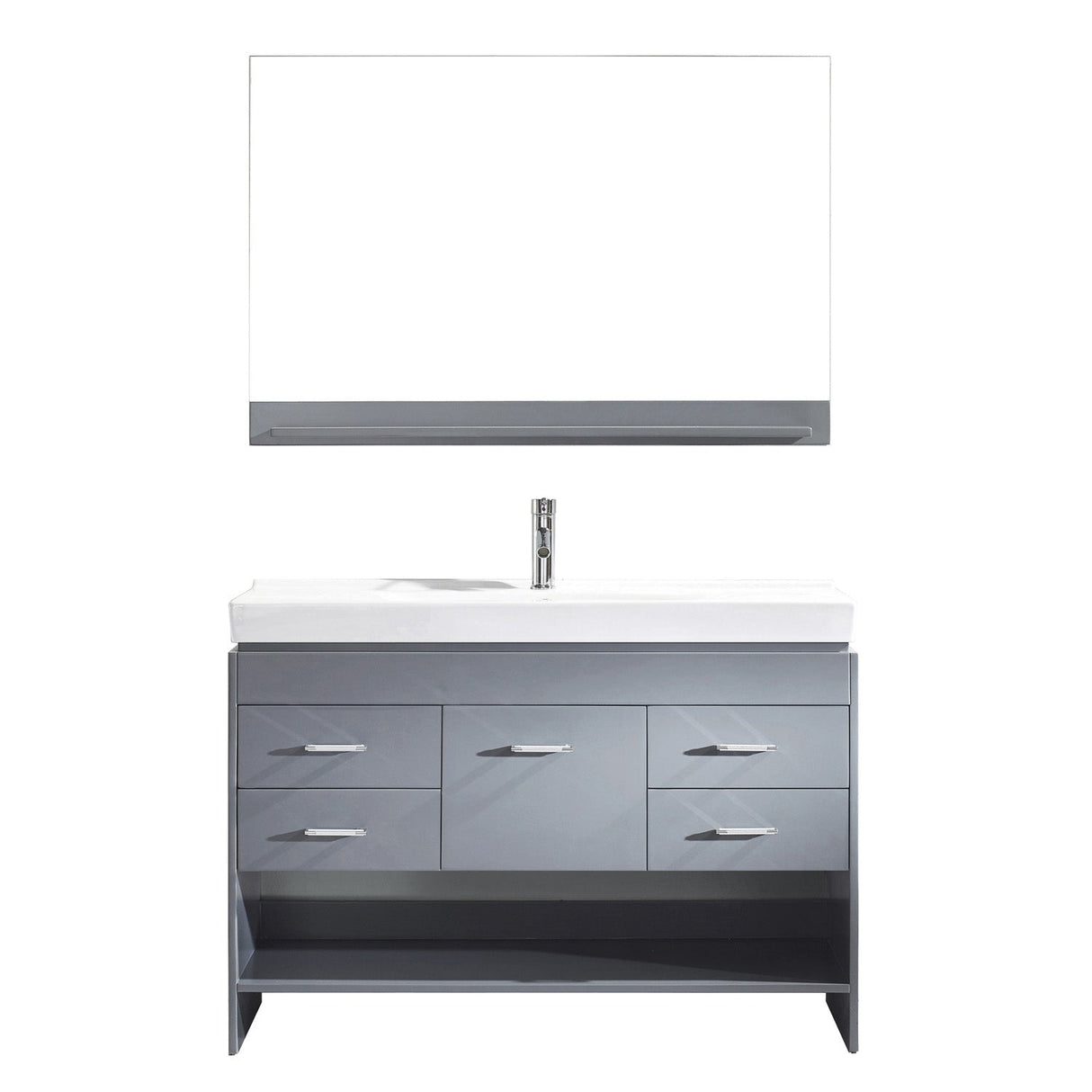 Virtu USA Gloria 48" Single Bath Vanity with White Ceramic Top and Square Sink with Polished Chrome Faucet and Mirror - Luxe Bathroom Vanities