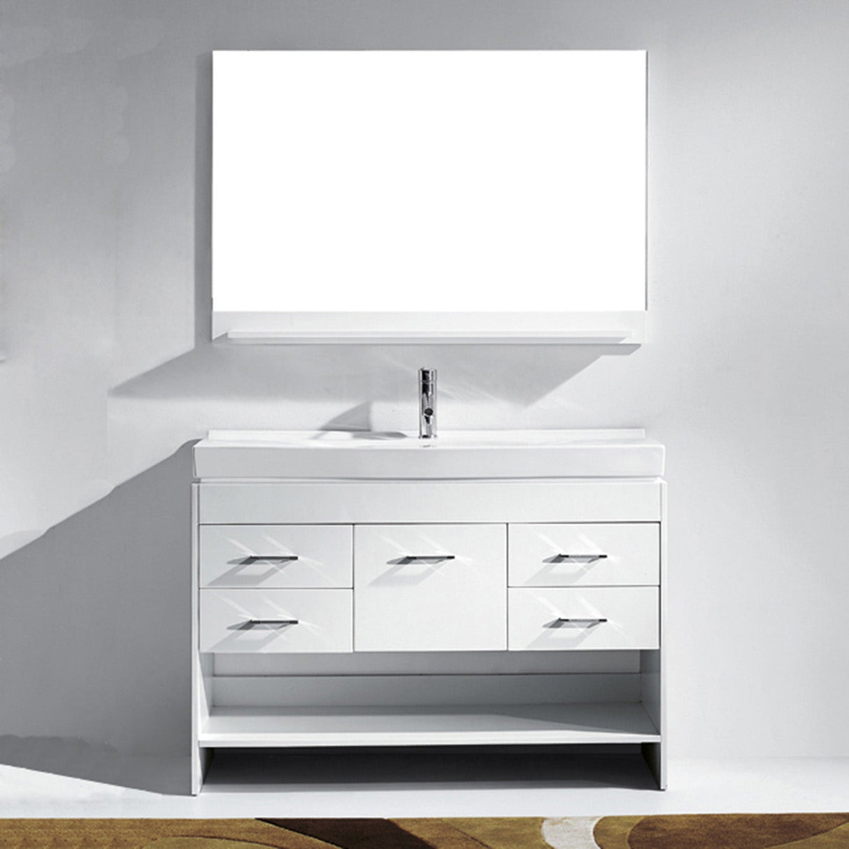 Virtu USA Gloria 48" Single Bath Vanity in White and Square Sink with Brushed Nickel Faucet with Matching Mirror