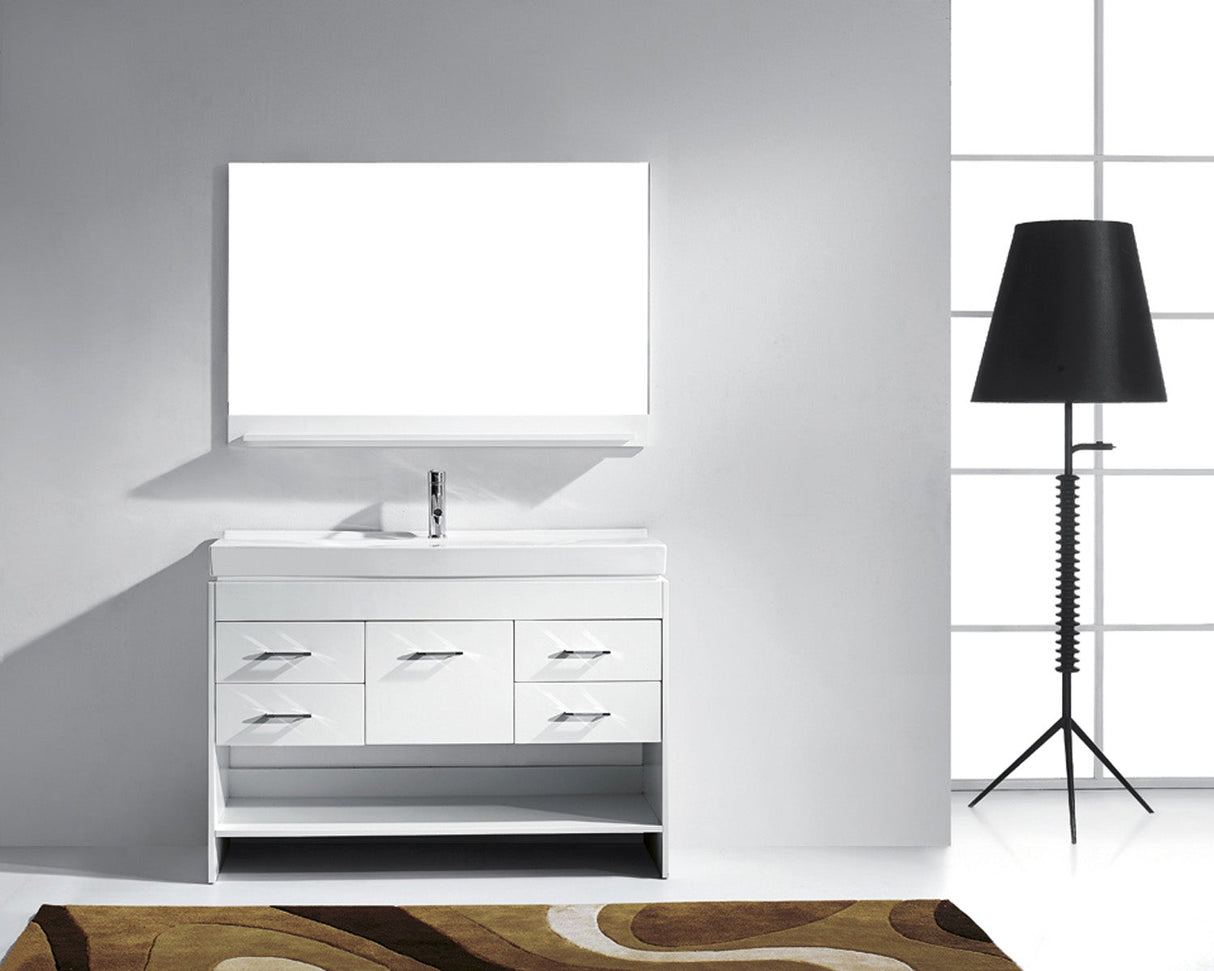 Virtu USA Gloria 48" Single Bath Vanity in White and Square Sink with Brushed Nickel Faucet with Matching Mirror