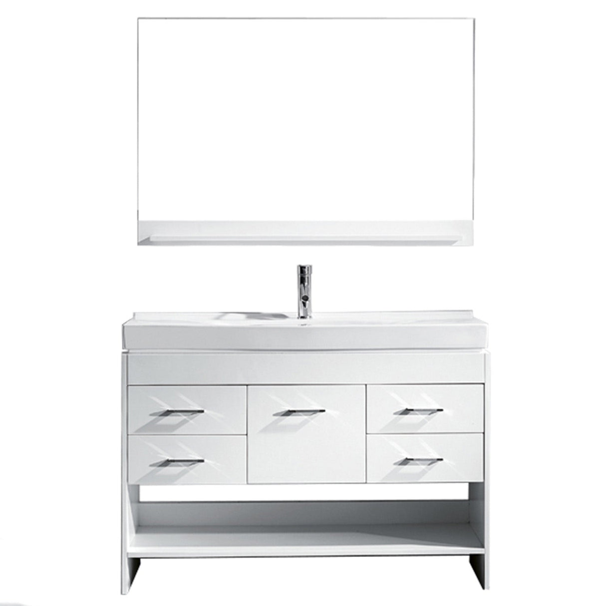 Virtu USA Gloria 48" Single Bath Vanity with White Ceramic Top and Square Sink with Brushed Nickel Faucet and Mirror - Luxe Bathroom Vanities