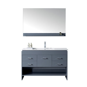 Virtu USA Gloria 48" Single Bath Vanity with Slim White Ceramic Top and Square Sink with Polished Chrome Faucet and Mirror - Luxe Bathroom Vanities Luxury Bathroom Fixtures Bathroom Furniture